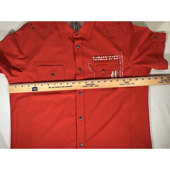 PROJEK RAW Men's Red Tech Design Bottom Up Short Sleeve Stretch Shirt Sz Medium - Picture 10 of 14